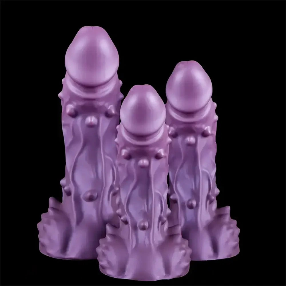 6.49in 7.67in 8.85in Purple Monster Big Flexible Barbed Alien Dildo