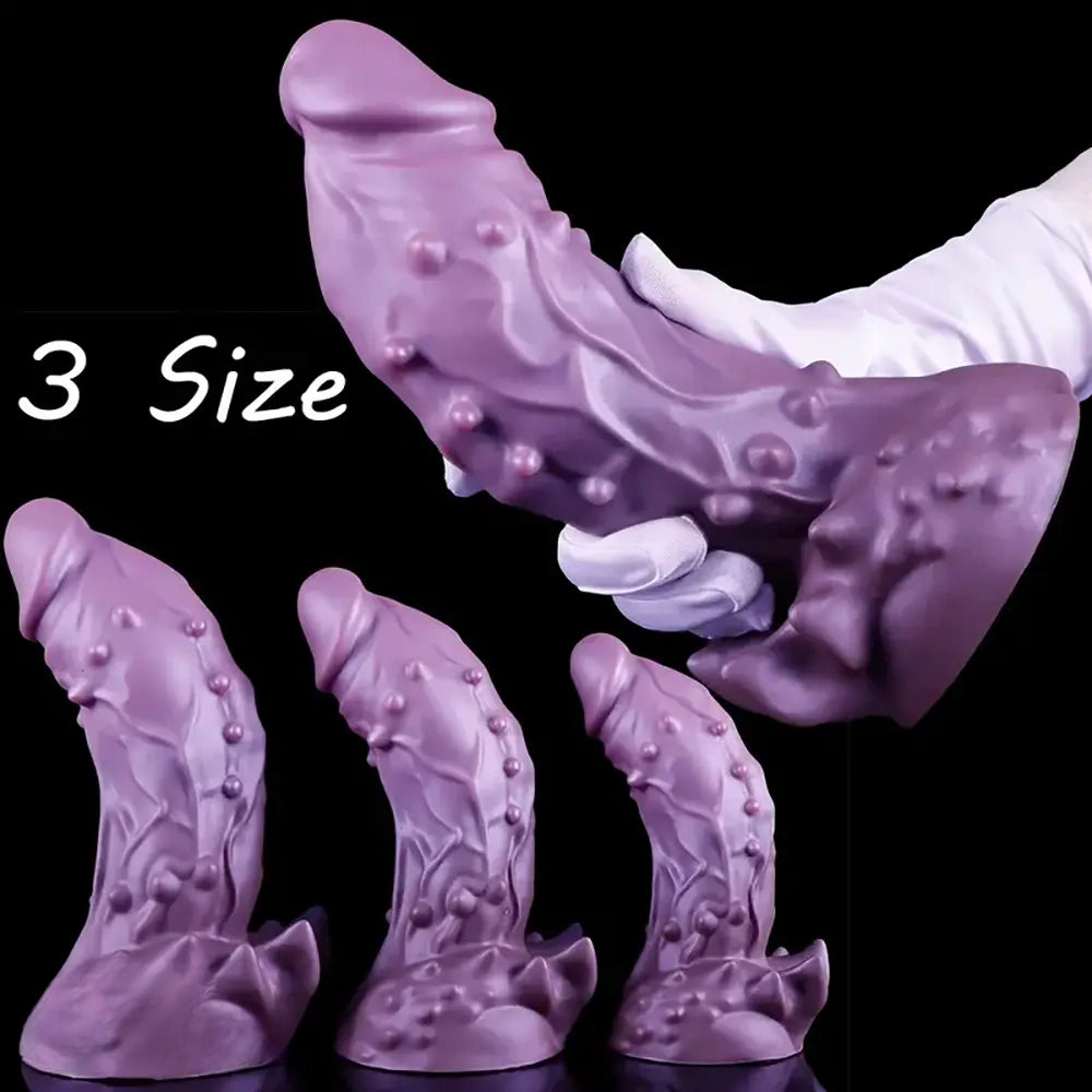 6.49in 7.67in 8.85in Purple Monster Big Flexible Barbed Alien Dildo