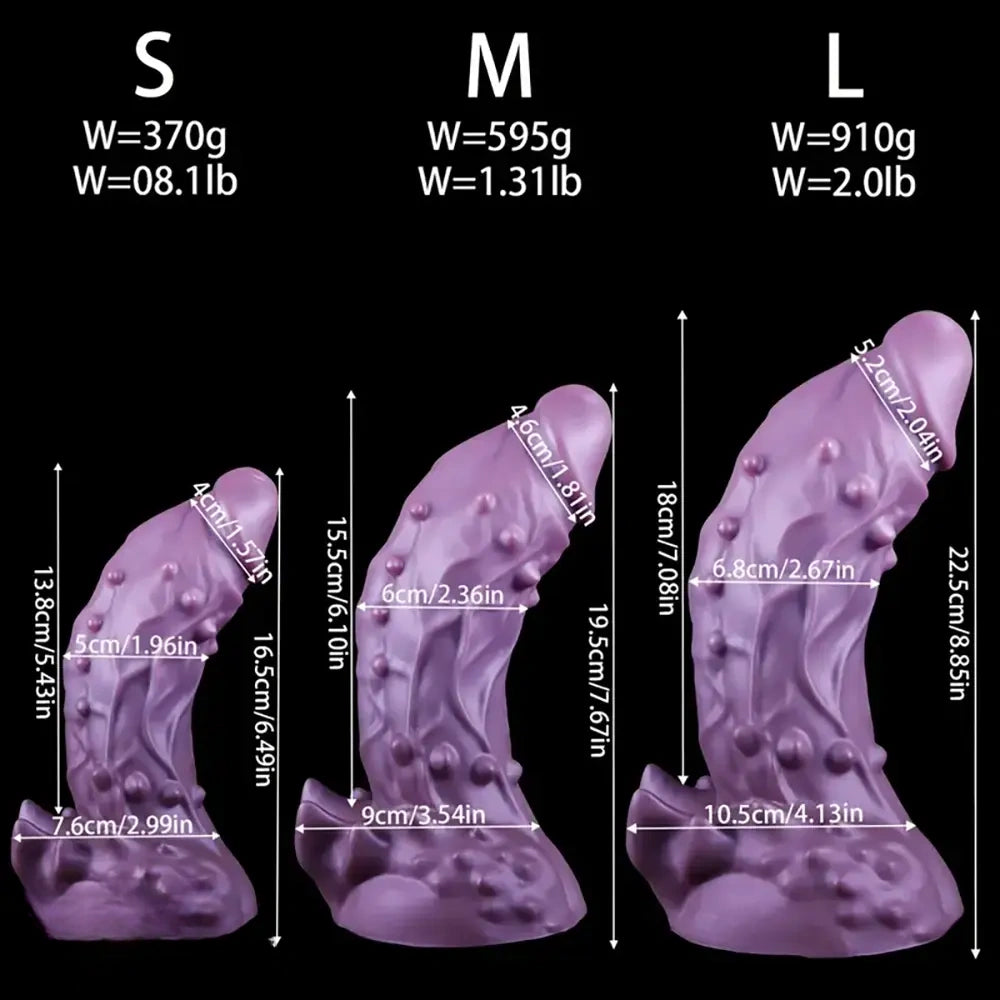 6.49in 7.67in 8.85in Purple Monster Big Flexible Barbed Alien Dildo