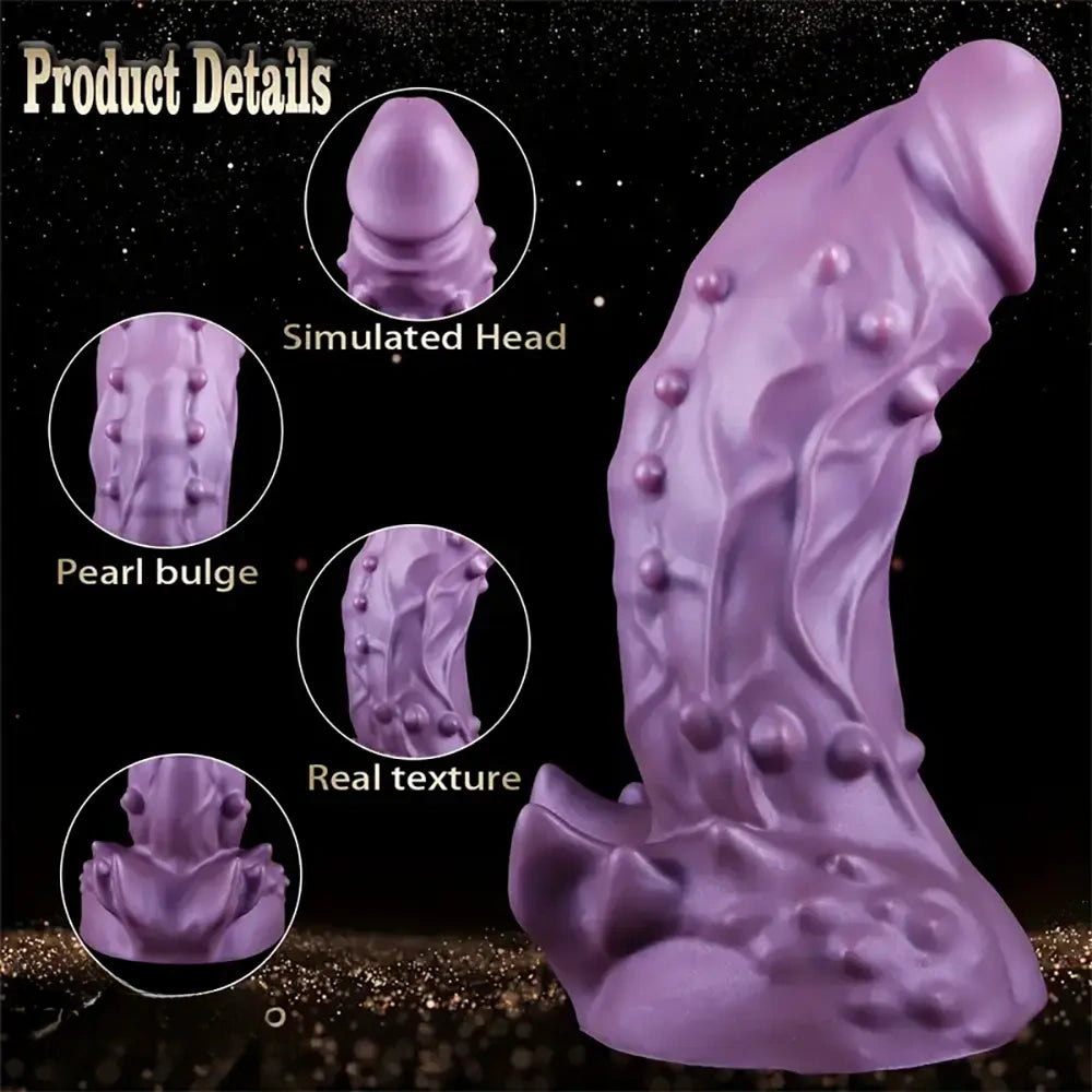 6.49in 7.67in 8.85in Purple Monster Big Flexible Barbed Alien Dildo