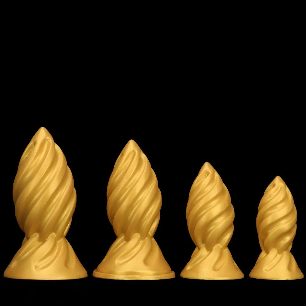 6.49in 7.67in 9.05in 9.84in Golden Silicone Spiral Thread Masturbation Dildo