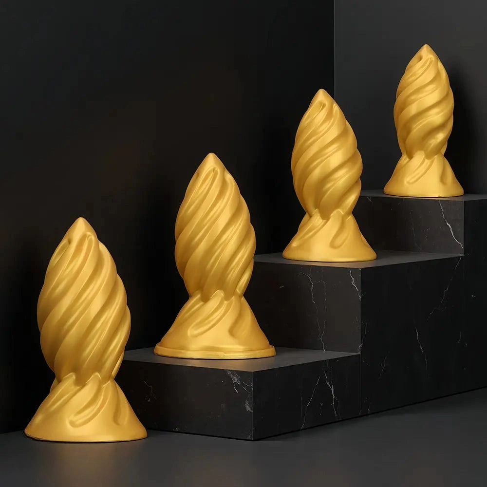 6.49in 7.67in 9.05in 9.84in Golden Silicone Spiral Thread Masturbation Dildo