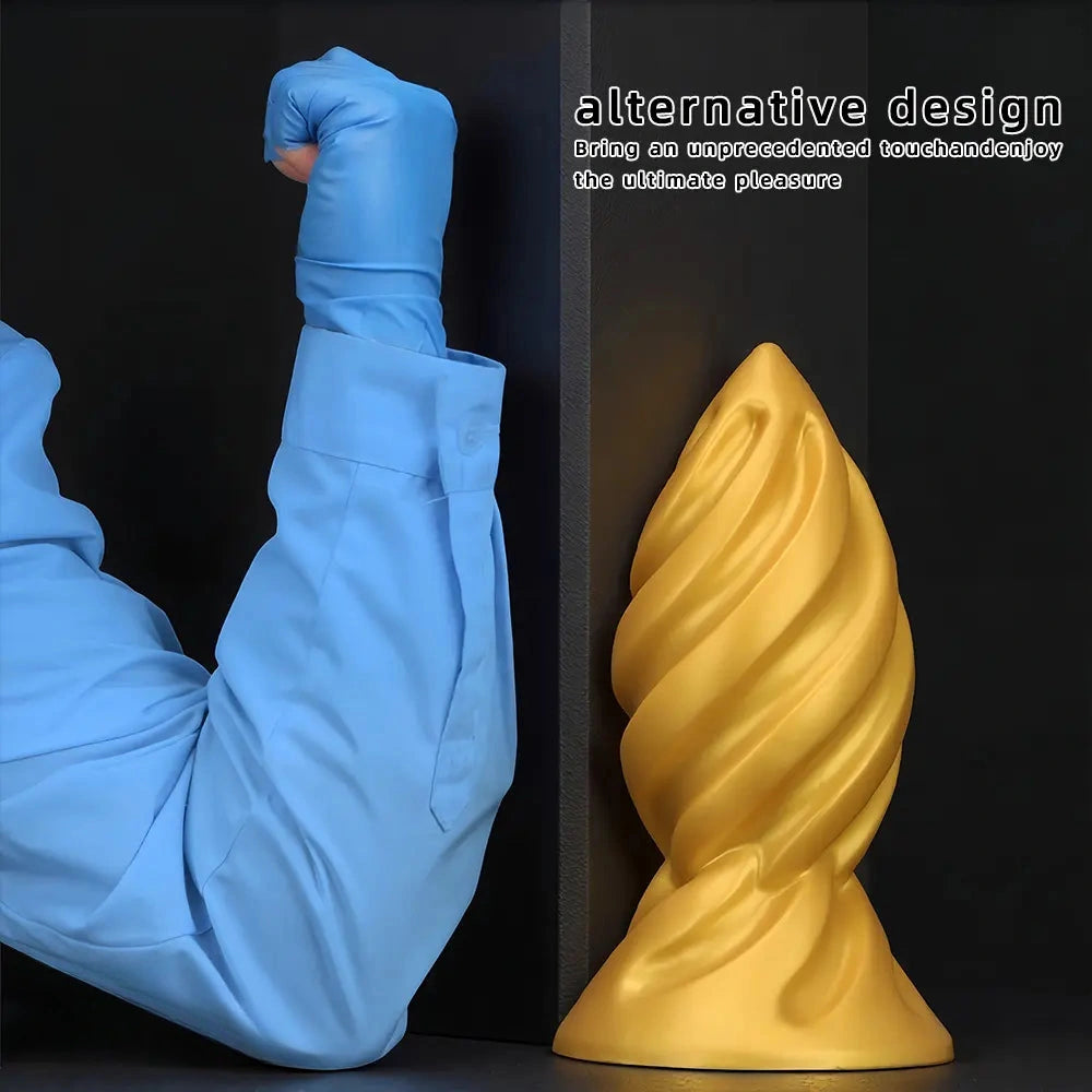 6.49in 7.67in 9.05in 9.84in Golden Silicone Spiral Thread Masturbation Dildo