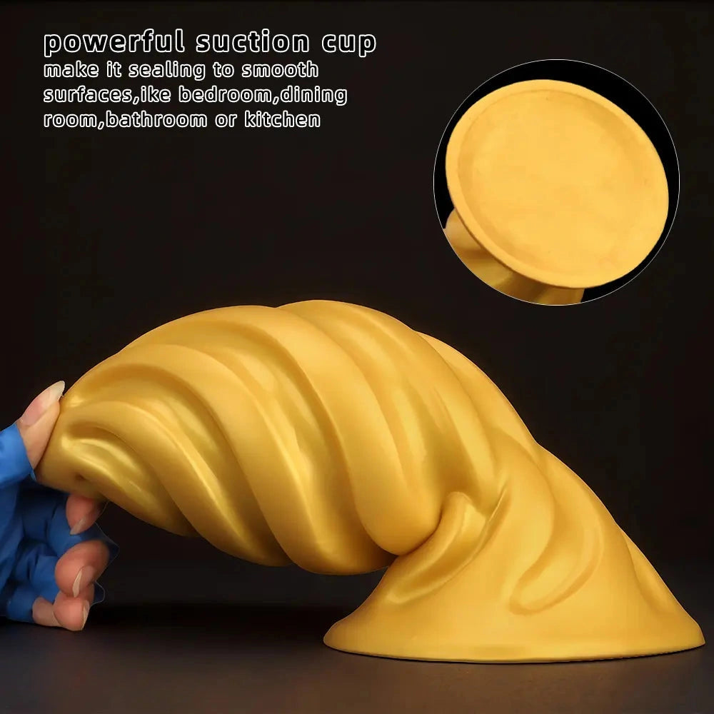 6.49in 7.67in 9.05in 9.84in Golden Silicone Spiral Thread Masturbation Dildo