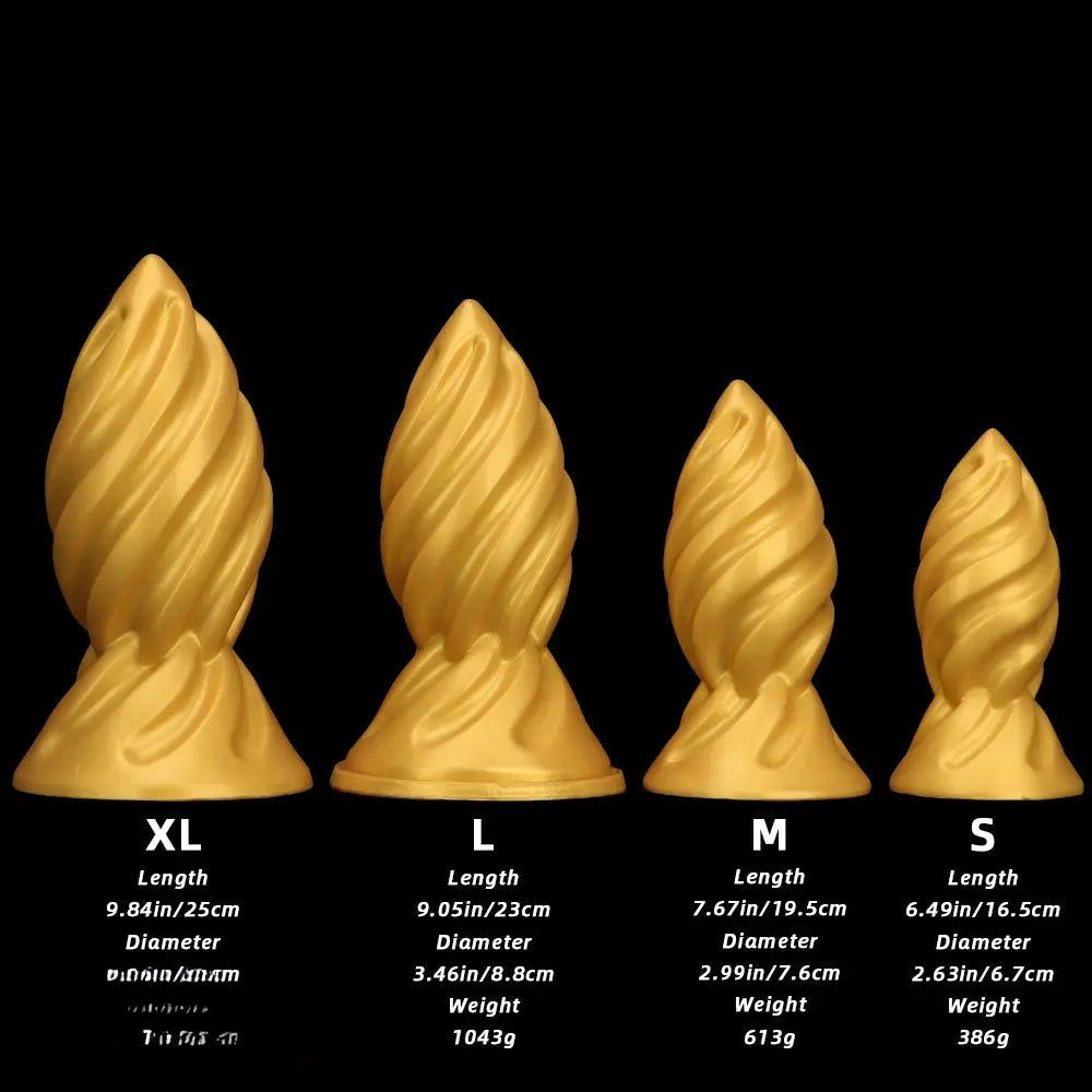 6.49in 7.67in 9.05in 9.84in Golden Silicone Spiral Thread Masturbation Dildo