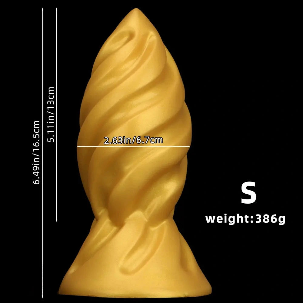 6.49in 7.67in 9.05in 9.84in Golden Silicone Spiral Thread Masturbation Dildo