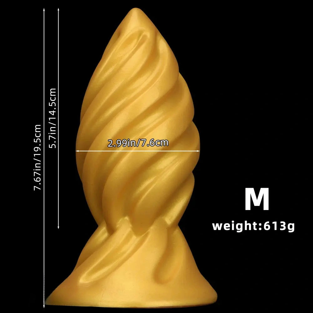 6.49in 7.67in 9.05in 9.84in Golden Silicone Spiral Thread Masturbation Dildo