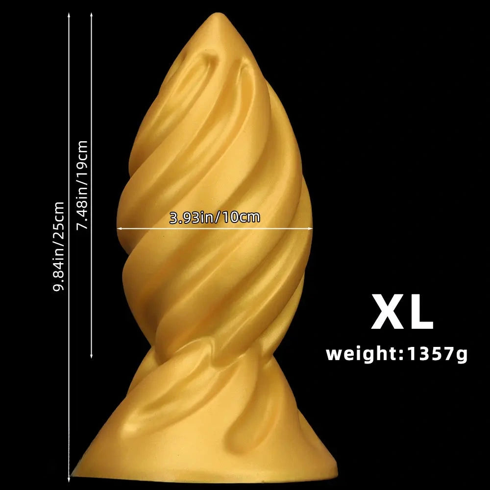 6.49in 7.67in 9.05in 9.84in Golden Silicone Spiral Thread Masturbation Dildo