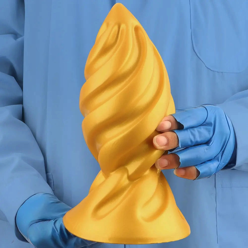 6.49in 7.67in 9.05in 9.84in Golden Silicone Spiral Thread Masturbation Dildo