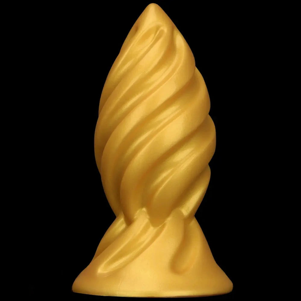 6.49in 7.67in 9.05in 9.84in Golden Silicone Spiral Thread Masturbation Dildo