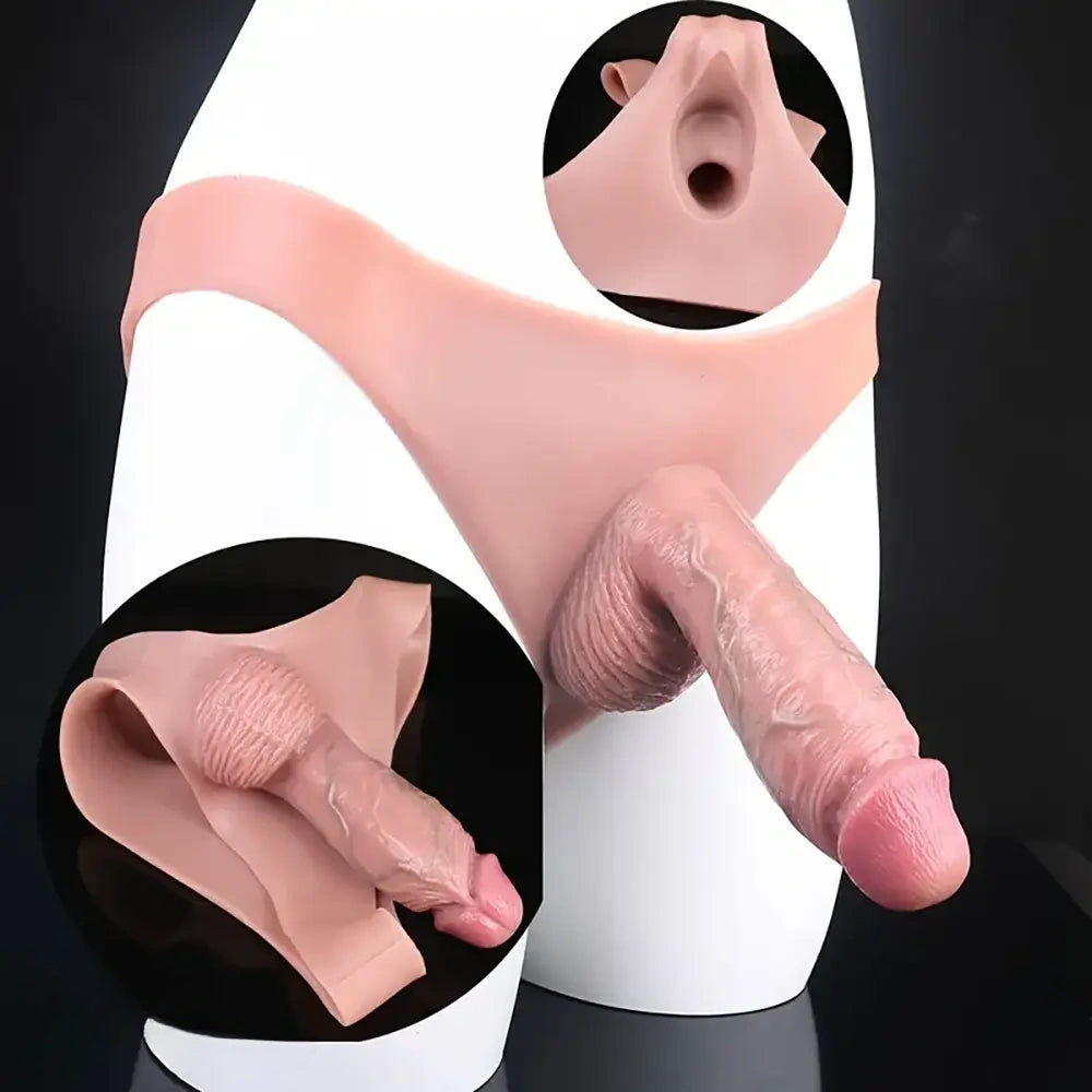 6.4in Silicone Strap-ons Penis Sleeve Hollow Dildo With Pants Sex Toy