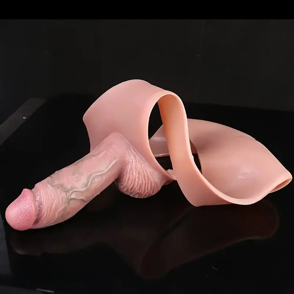 6.4in Stretchable Hollow Penis Sleeve Realistic Silicone Cock Dildo