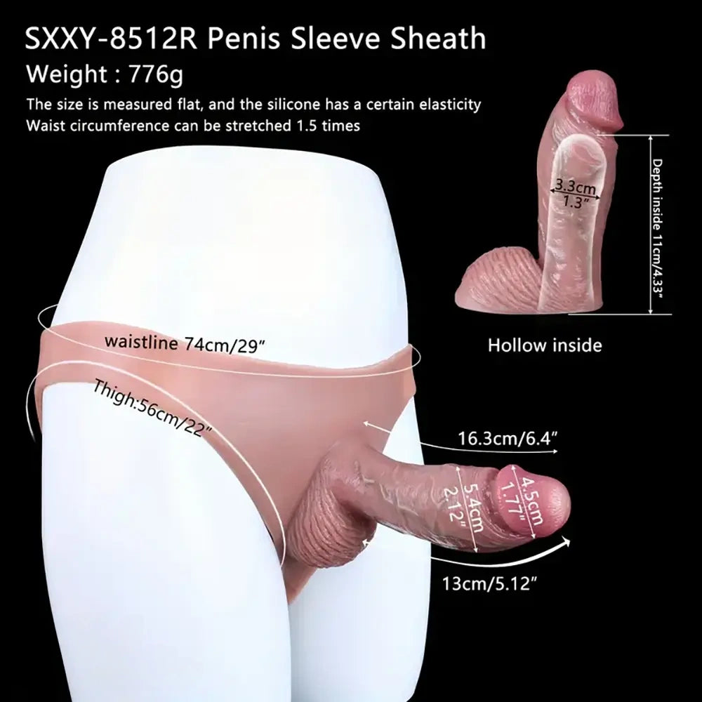 6.4in Stretchable Hollow Penis Sleeve Realistic Silicone Cock Dildo