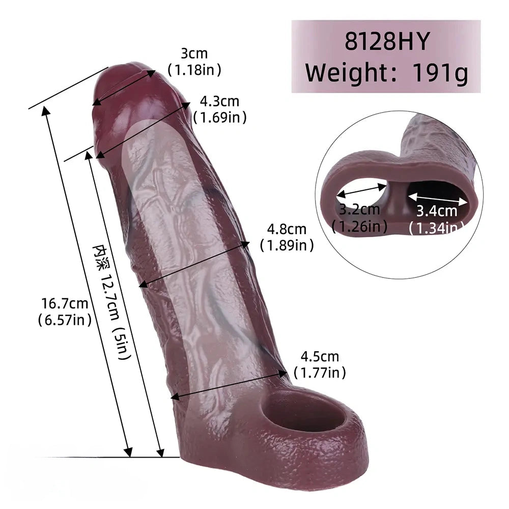 6.57in Wearable Uncut Cock Sleeve Hollow Penis Silicone Dildo Sleeve
