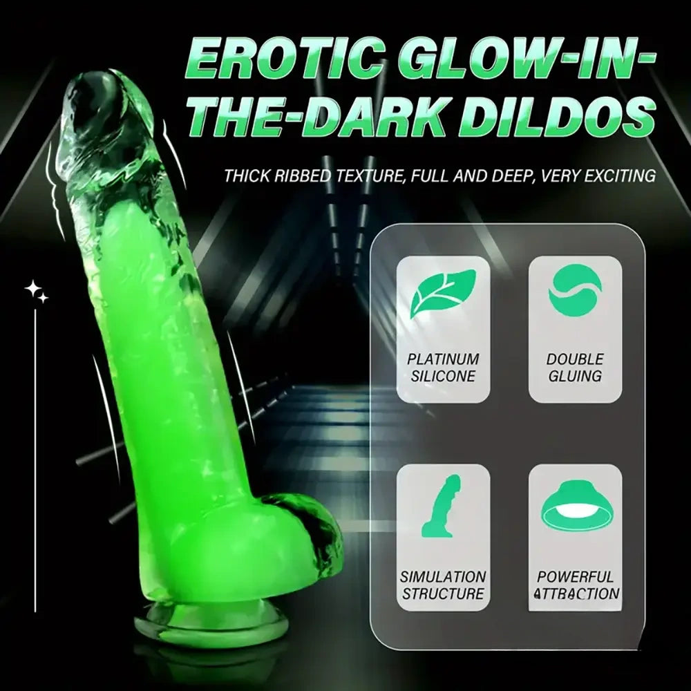 6.5in 7.3in 8.26in 9.44in Luminous Crystal TPE Soft Double-Layer Dildo