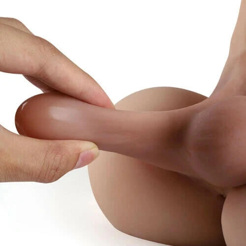 6.5In Dildo Slidable Balls Sex Torso With Flat Base Male Masturbator
