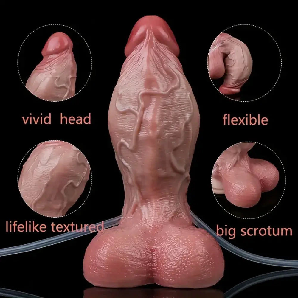 6.5in Inflatable Water-Spraying Silicone Soft Anal Penis Dildo Adult Toy