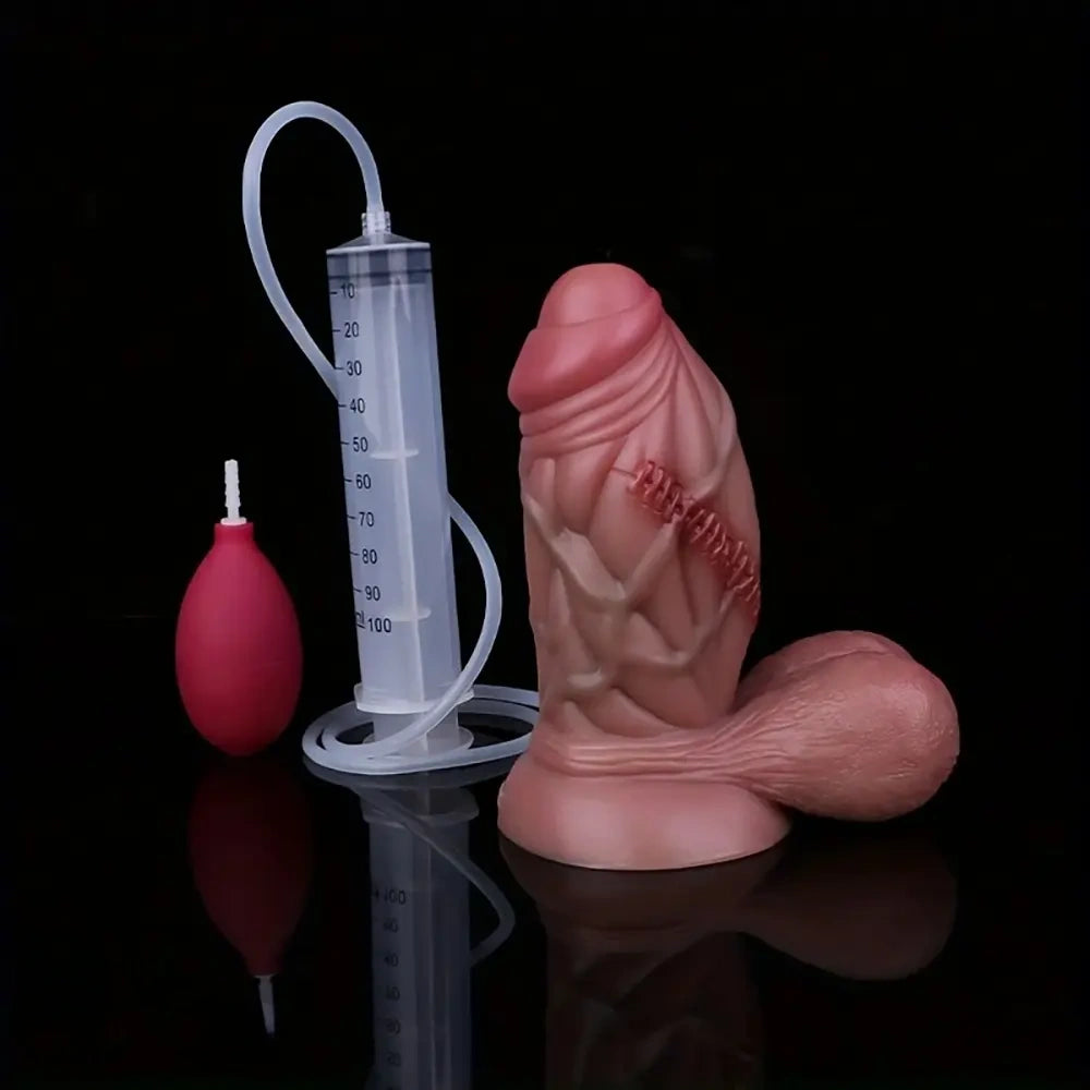 6.5in Realistic Silicone Lifelike Glans Foreskin Dildo with Squirt Function
