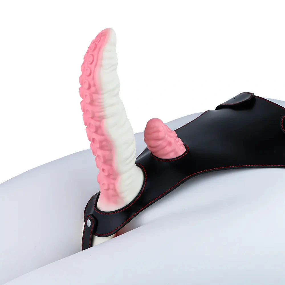 6.5in Tentacle Strap on Vibrating Dildo Natural Curved Soft Liquid Silicone