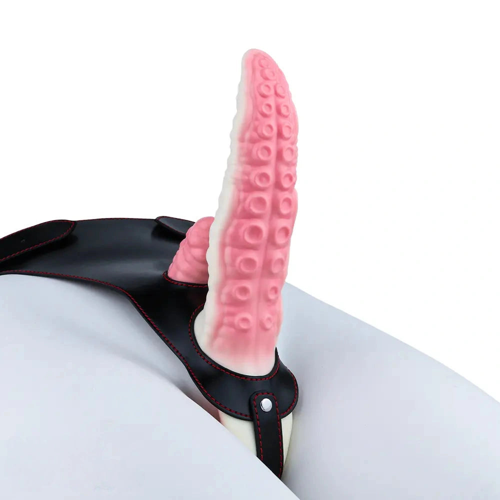 6.5in Tentacle Strap on Vibrating Dildo Natural Curved Soft Liquid Silicone
