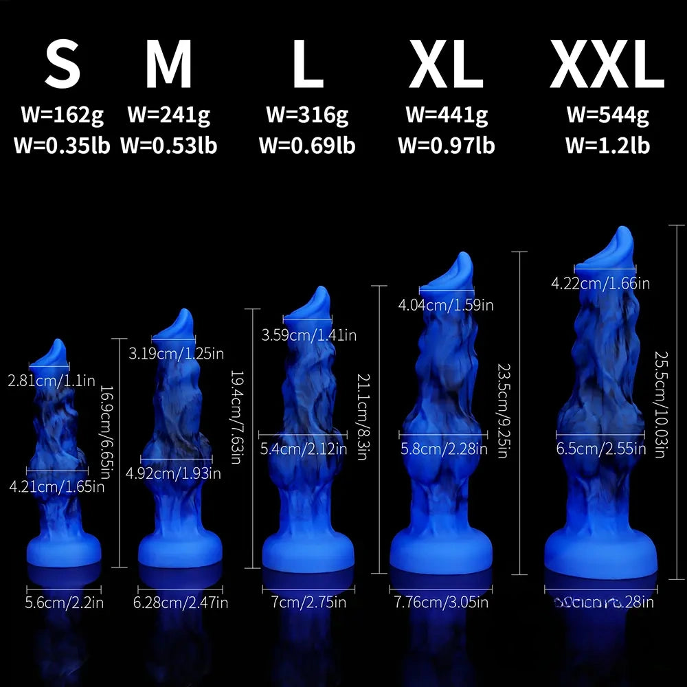 6.65in 7.63in 8.3in 9.25in 10.03in Fantasy Dog Cock Knot Dildo