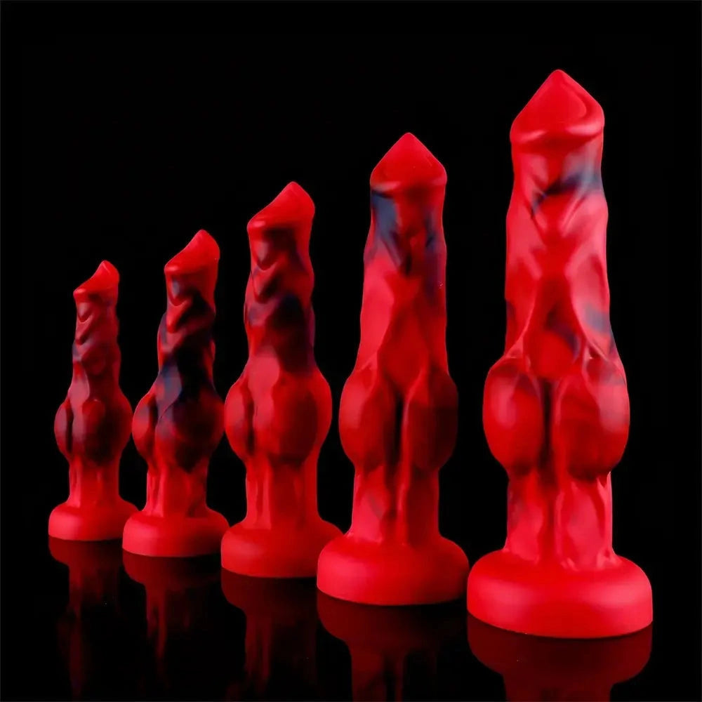 6.65in 7.63in 8.3in 9.25in 10.03in Red Black Mixed Monster Dog Knot Dildo