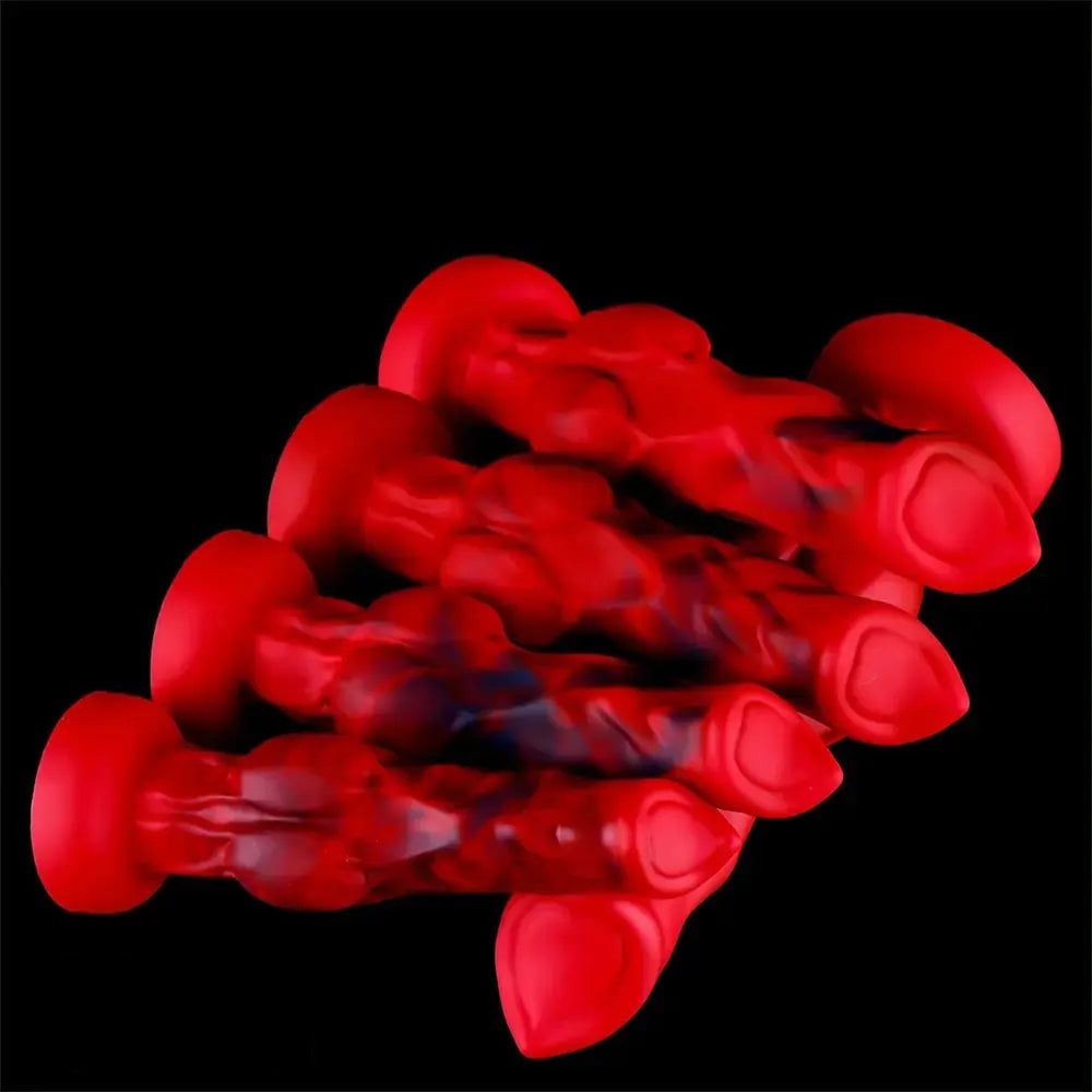 6.65in 7.63in 8.3in 9.25in 10.03in Red Black Mixed Monster Dog Knot Dildo