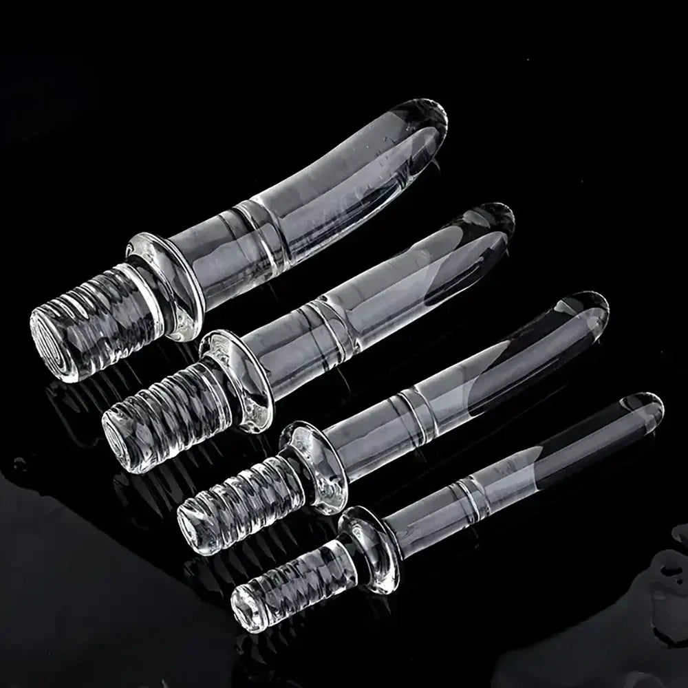 6.69in 6.88in 7.08in 7.28in Clear Unisex Glass Crystal Dildo With Handel