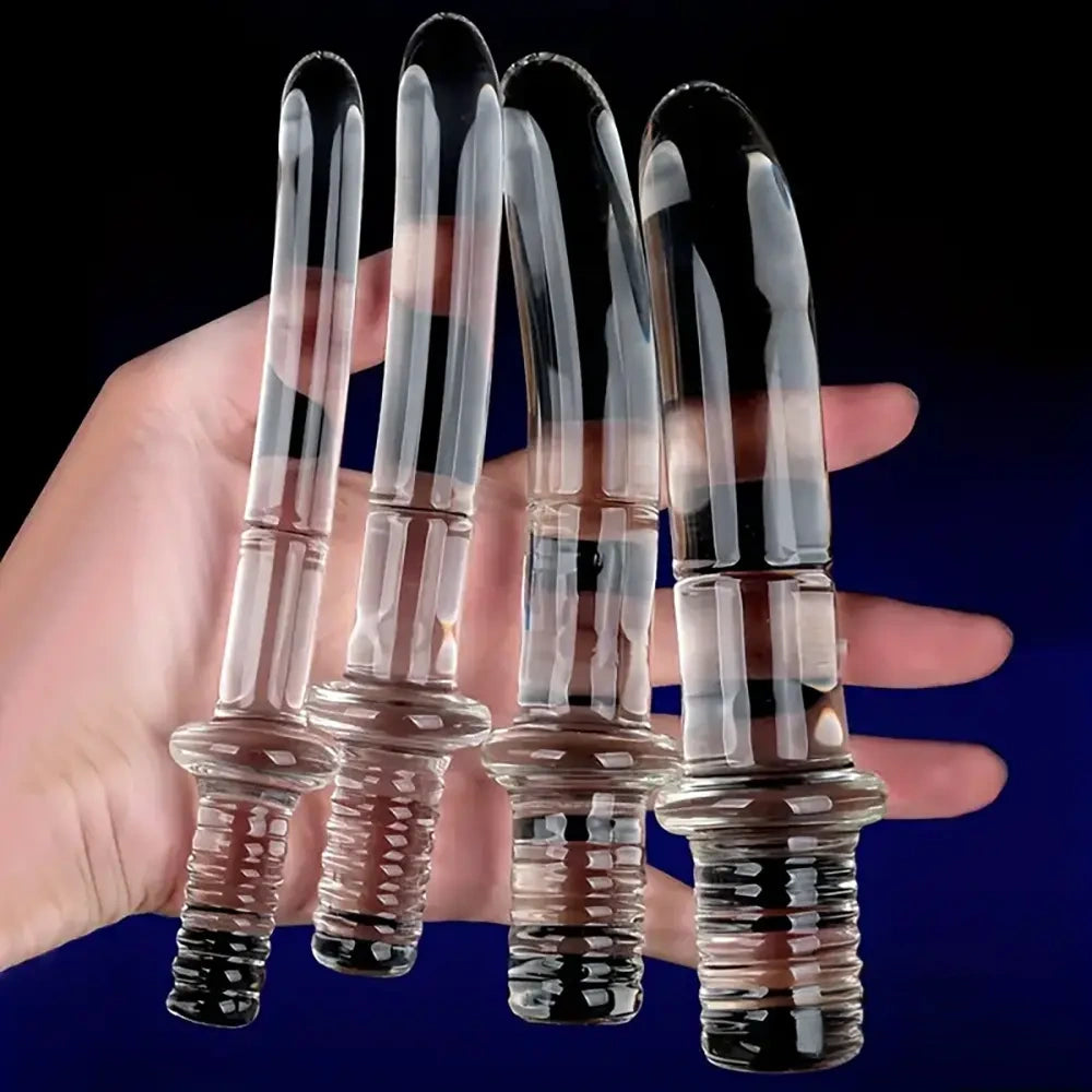 6.69in 6.88in 7.08in 7.28in Clear Unisex Glass Crystal Dildo With Handel