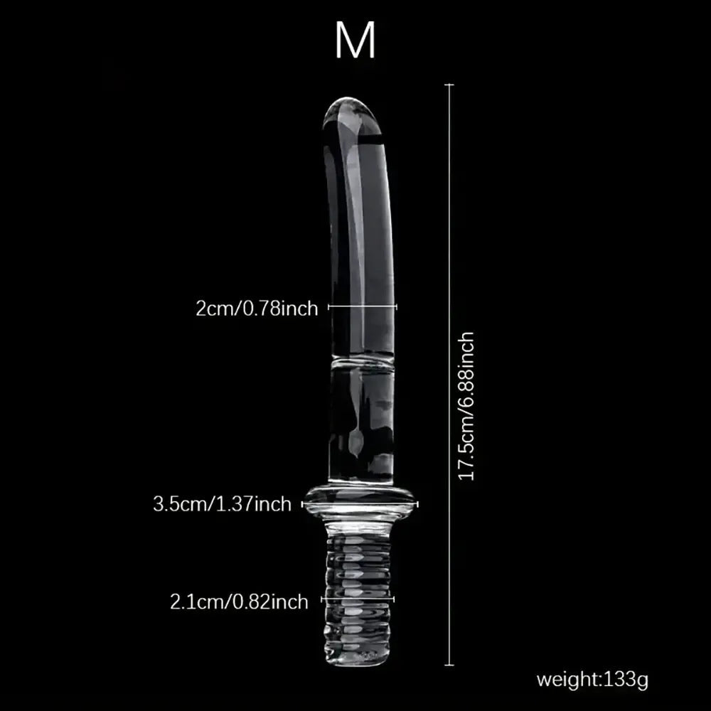 6.69in 6.88in 7.08in 7.28in Clear Unisex Glass Crystal Dildo With Handel