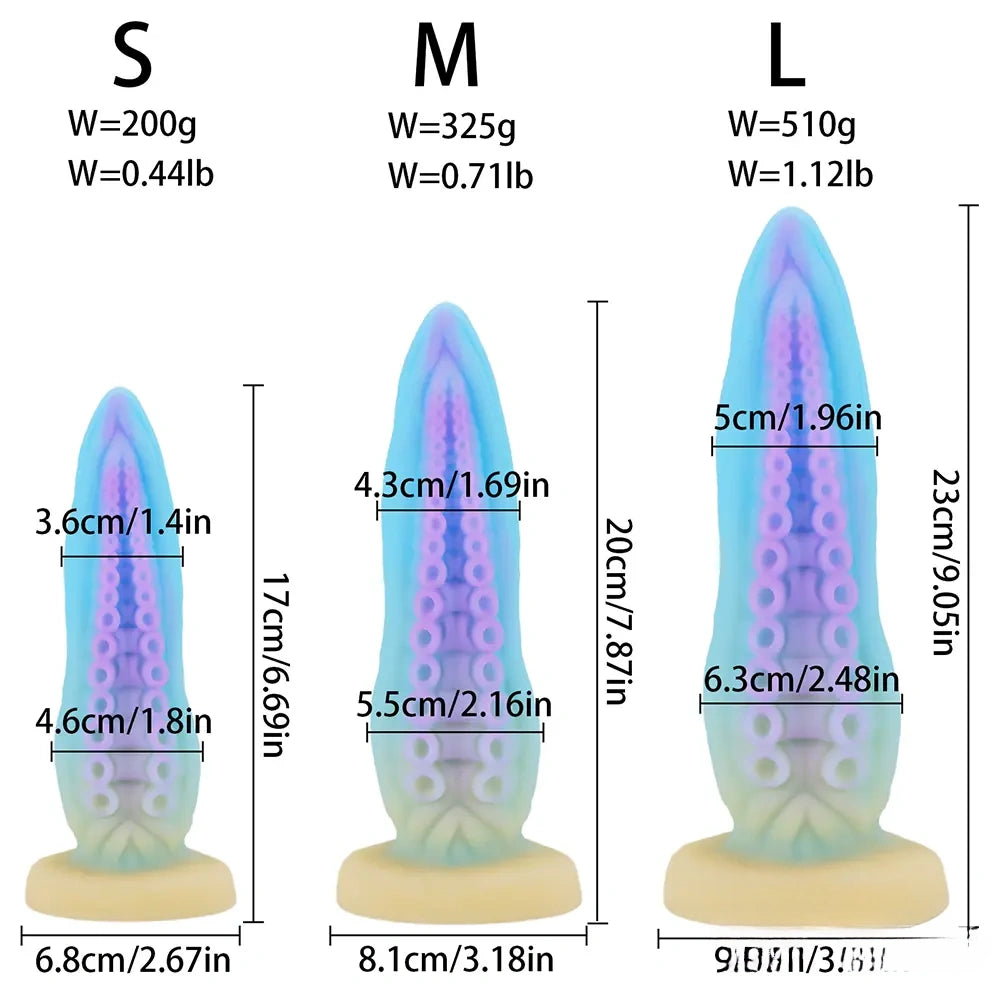 6.69in 7.87in 9.05in Fantasy Octopus Tentacle Silicone Soft Dildo
