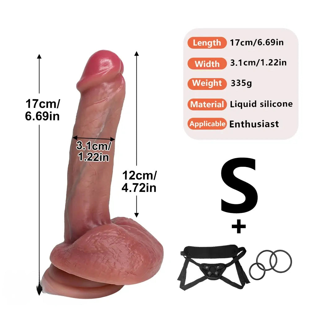 6.69in 8.46in Lifelike Strap on Silicone Soft Dildo Real Natural Touch Cock Dildo