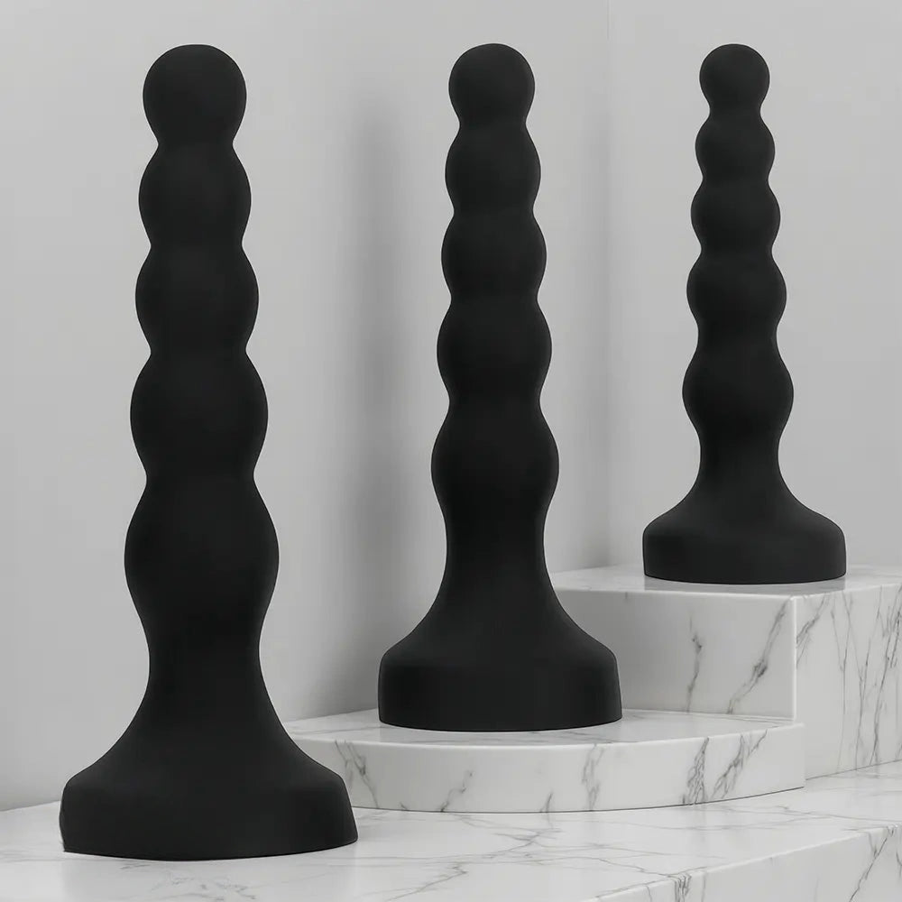 6.69in 8.66in 10.23in Black Silicone Soft Large Anal Plug/Bead Dildo