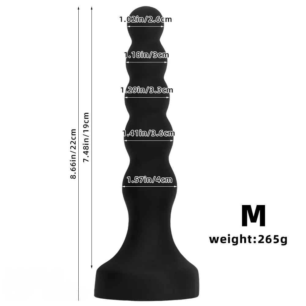 6.69in 8.66in 10.23in Black Silicone Soft Large Anal Plug/Bead Dildo