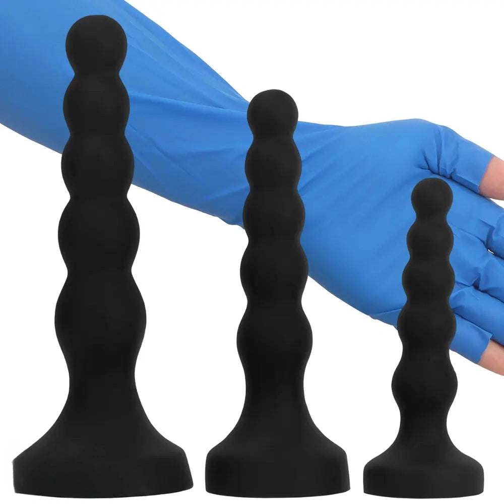 6.69in 8.66in 10.23in Black Silicone Soft Large Anal Plug/Bead Dildo