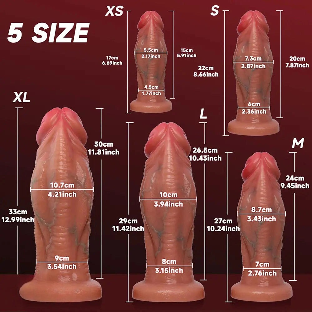 6.69in 8.66in 10.24in 11.42in 12.99in Thick Glans Real Veins Silicone Big Dildo