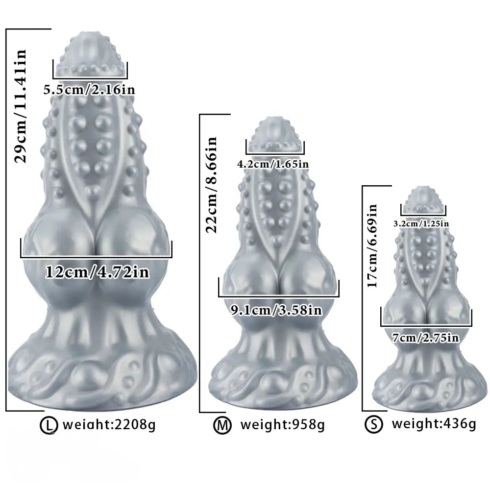 6.69in 8.66in 11.41in Spiked Tentacle Knot Silicone Big Granular Friction Dildo