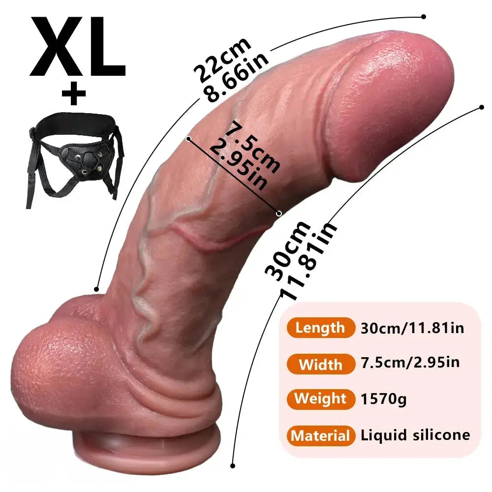 6.69in 9.05in 11.81in Strap on Big Real Silicone Realistic Scrotum Dildo
