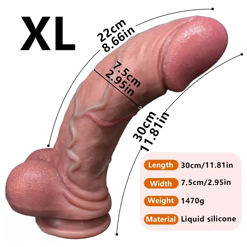 6.69in 9.05in 11.81in Strap on Big Real Silicone Realistic Scrotum Dildo