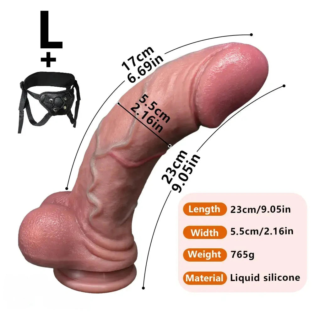 6.69in 9.05in 11.81in Strap on Big Real Silicone Realistic Scrotum Dildo