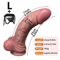 6.69in 9.05in 11.81in Strap on Big Real Silicone Realistic Scrotum Dildo