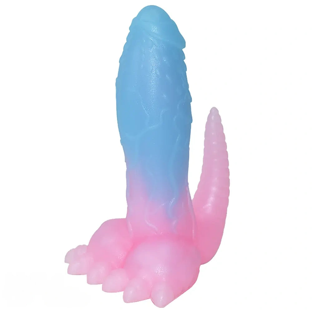 6.69in 9.44in Dinosaur Uncut Silicone Soft Luminous Dildo With Tail