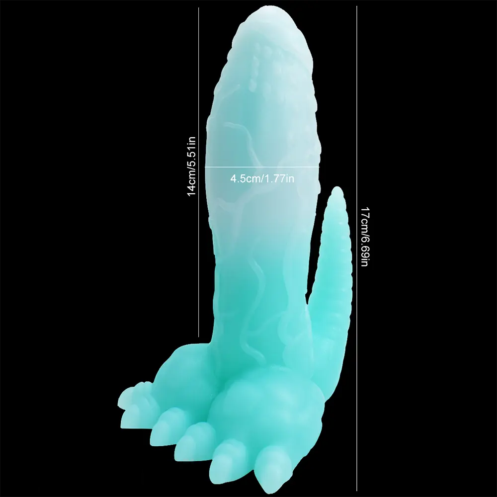 6.69in 9.44in Dinosaur Uncut Silicone Soft Luminous Dildo With Tail