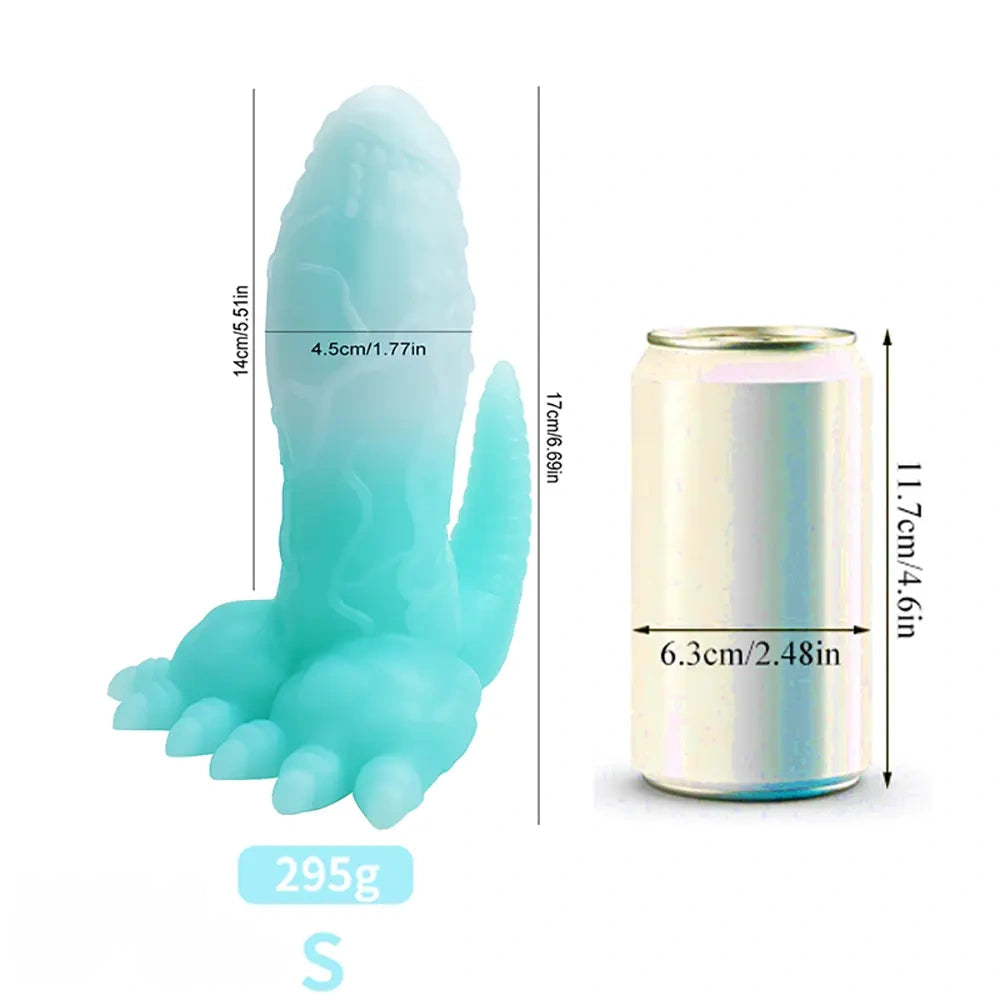 6.69in 9.44in Dinosaur Uncut Silicone Soft Luminous Dildo With Tail