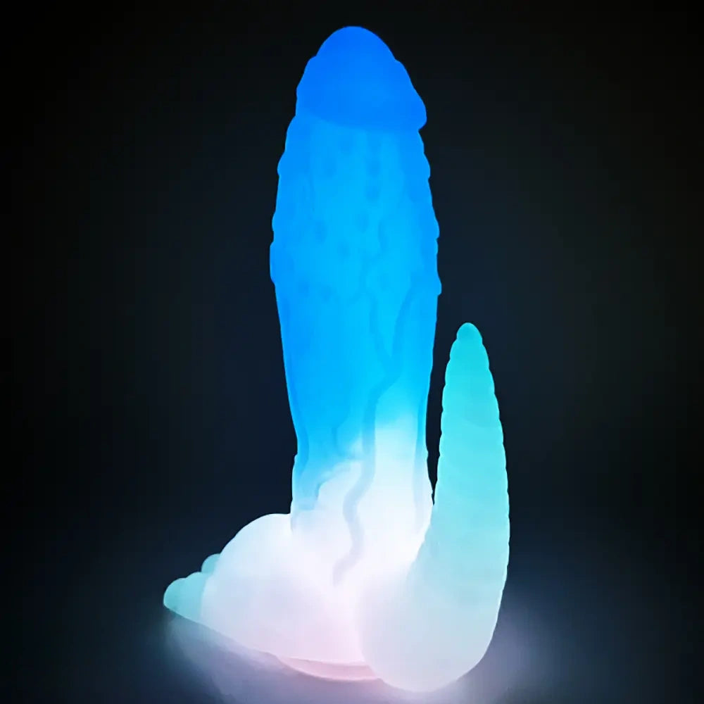 6.69in 9.44in Dinosaur Uncut Silicone Soft Luminous Dildo With Tail