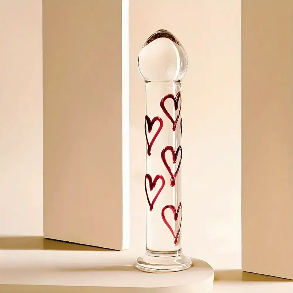 6.69in Crystal Heart Glass Clear Dildo Suction Cup Elegant Anal Sex Toy