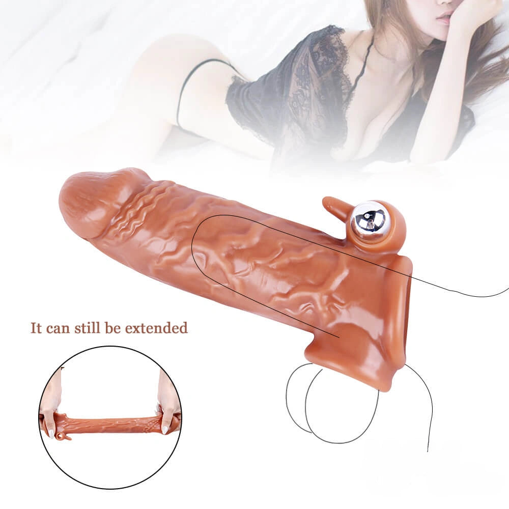 6.69in Enlarge Vibrating Cock Sleeve For Men Fucking Sex Toy