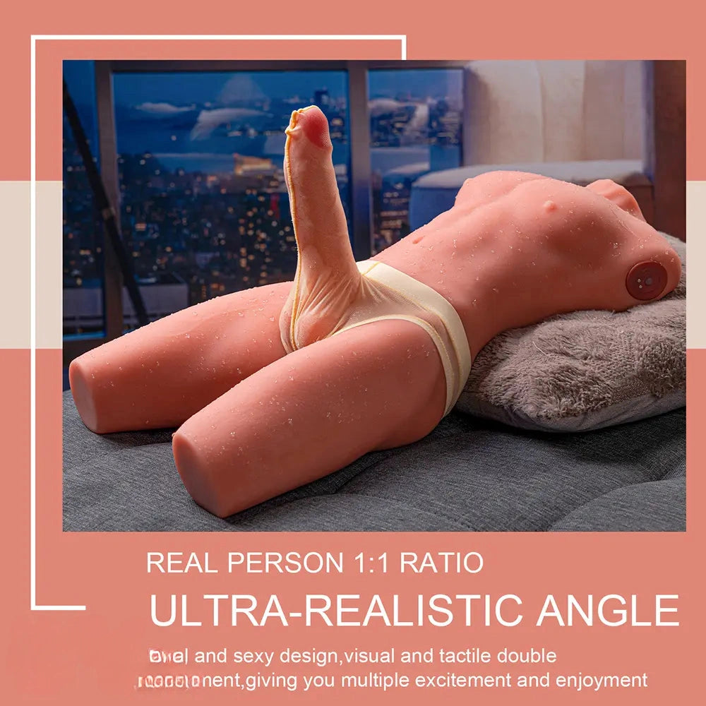 6.69in Life Size Male Torso With Thrusting Vibrating Function Dildo Love Toy