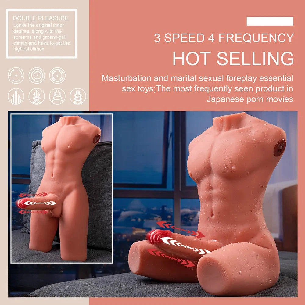 6.69in Life Size Male Torso With Thrusting Vibrating Function Dildo Love Toy