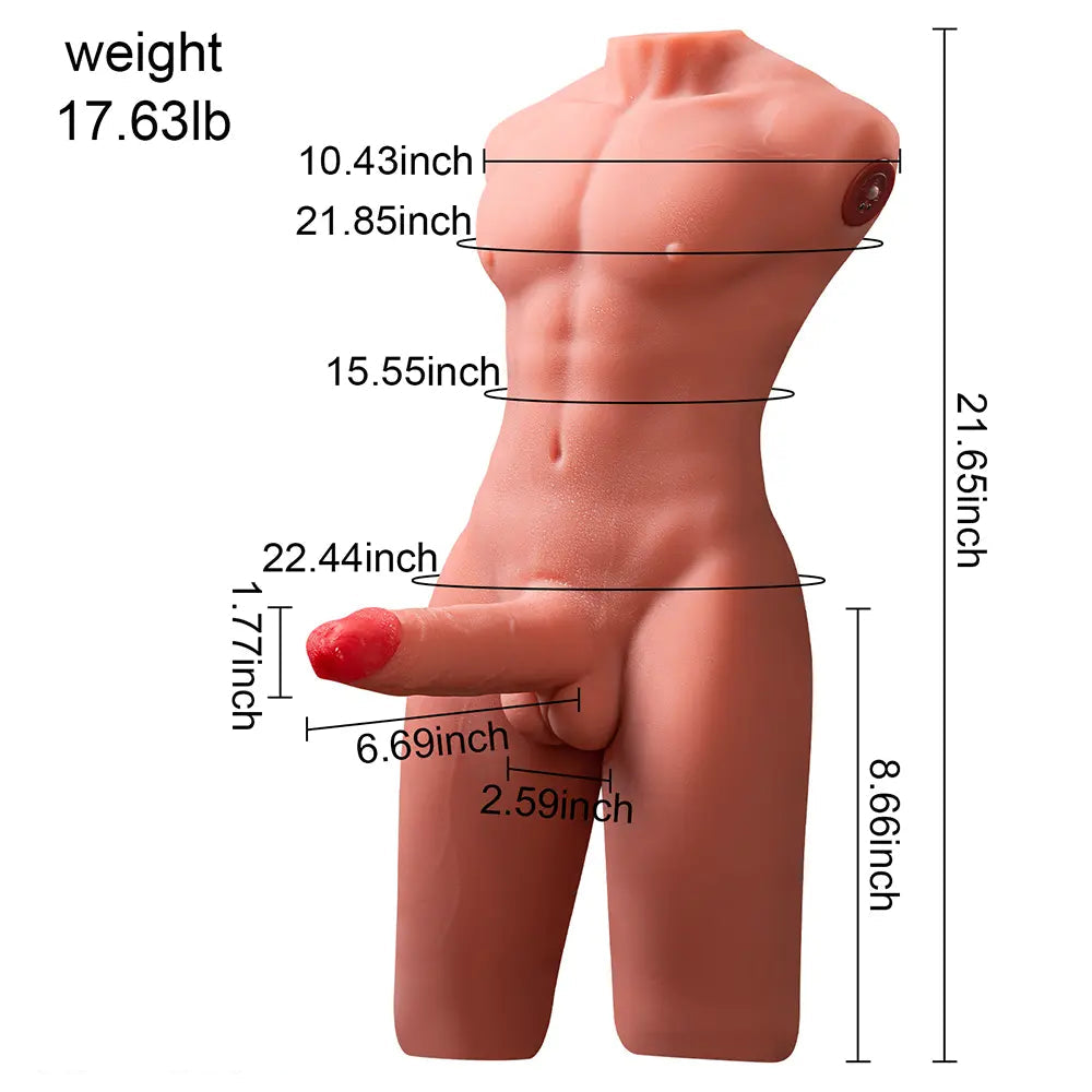 6.69in Life Size Male Torso With Thrusting Vibrating Function Dildo Love Toy